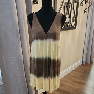 Brown and Yellow Tie Dye Sleeveless Dress